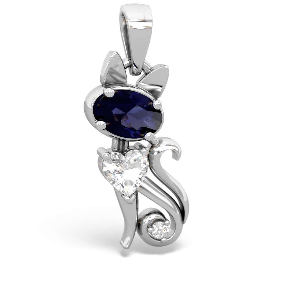 Sapphire Kitten 14K White Gold pendant P5780