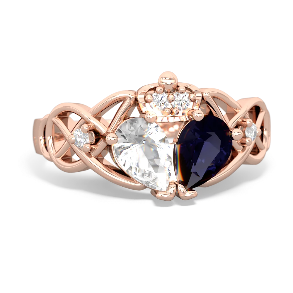 Sapphire 'One Heart' Celtic Knot Claddagh 14K Rose Gold ring R5322