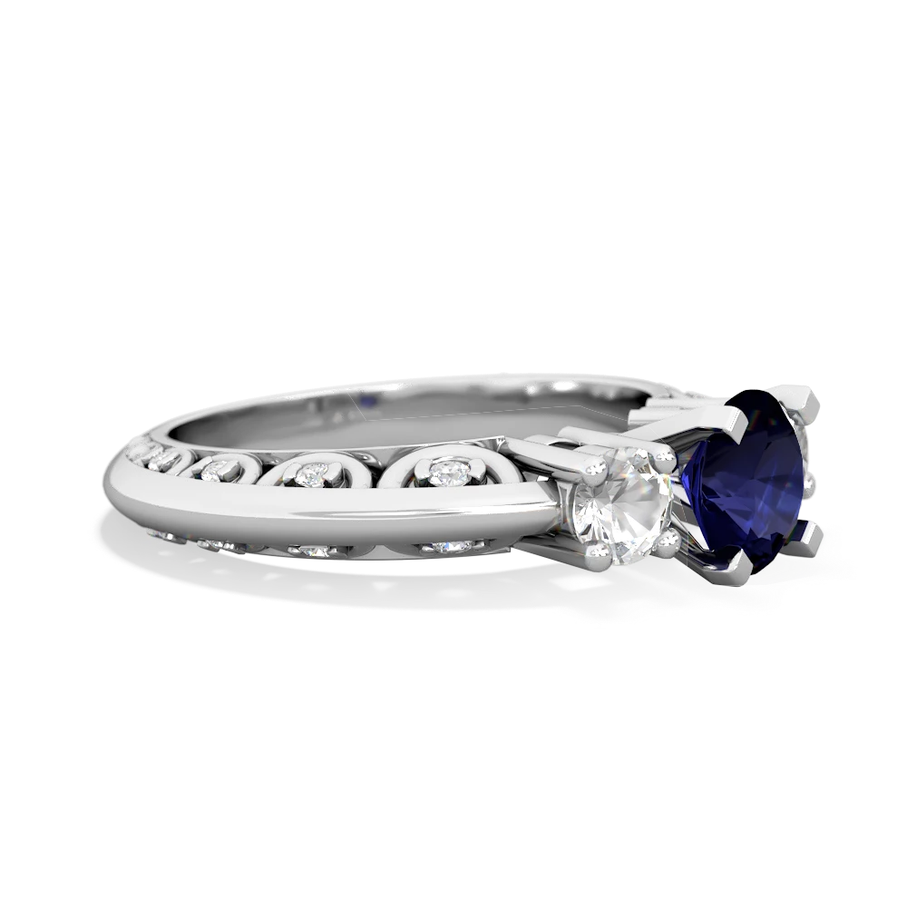 Sapphire Art Deco Eternal Embrace Engagement 14K White Gold ring C2003