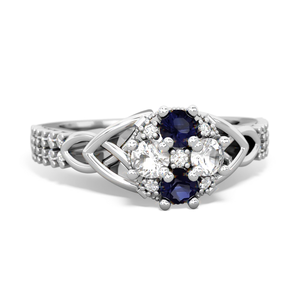 Sapphire Celtic Knot Cluster Engagement 14K White Gold ring R26443RD