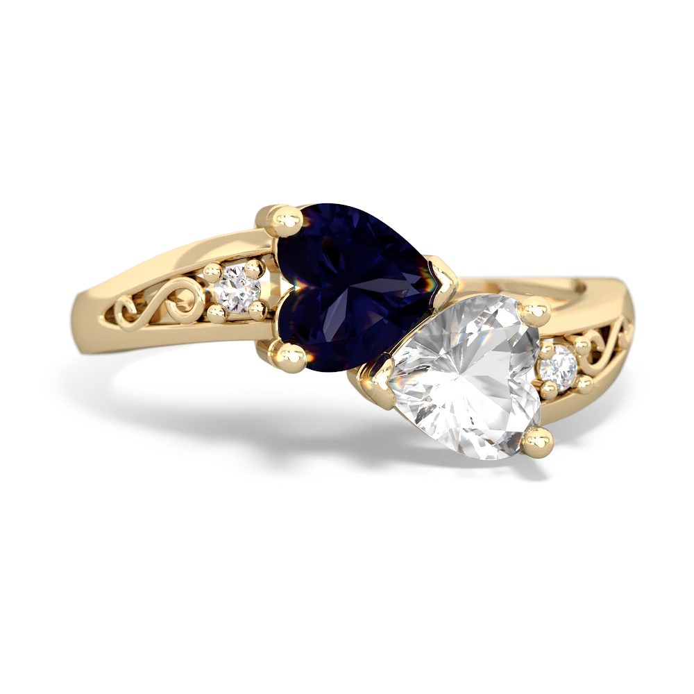 Sapphire Snuggling Hearts 14K Yellow Gold ring R2178