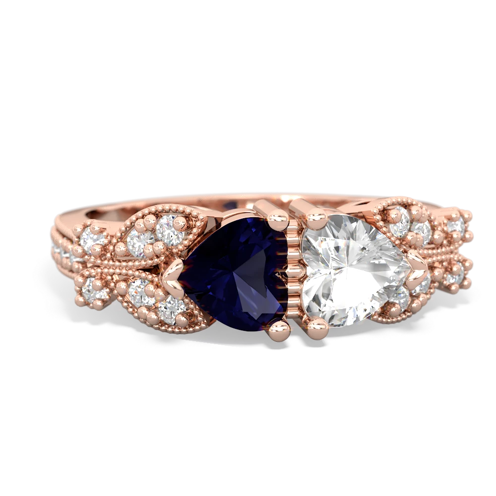 Sapphire Diamond Butterflies 14K Rose Gold ring R5601