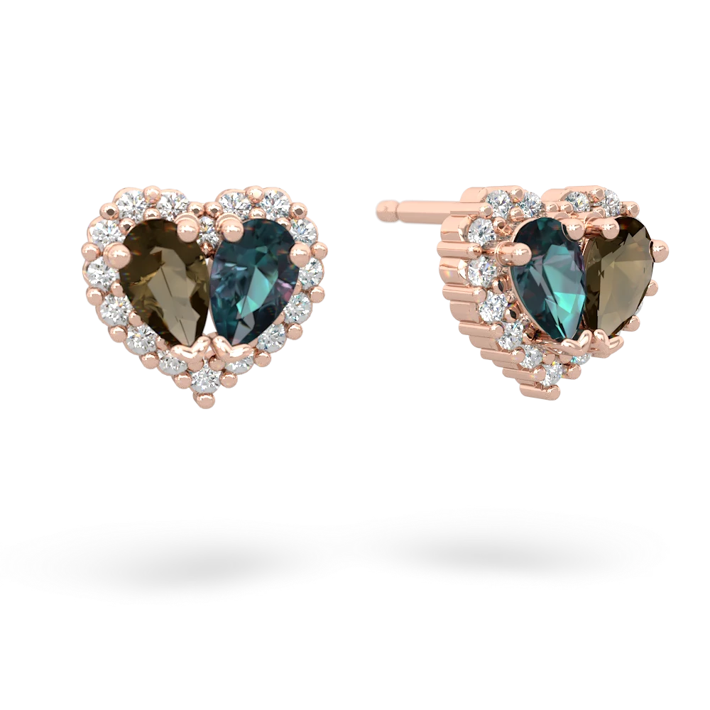 Smoky Quartz Halo 14K Rose Gold earrings E7008