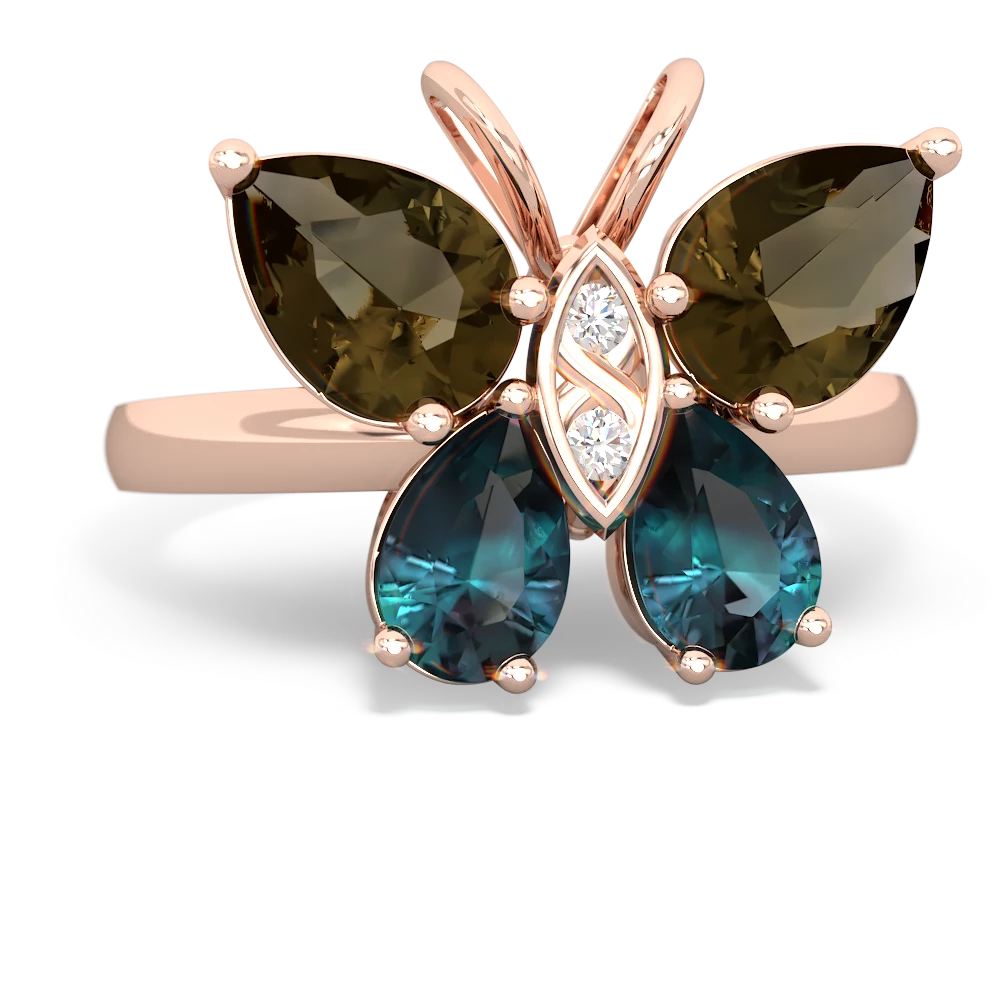 Smoky Quartz Butterfly 14K Rose Gold ring R2215