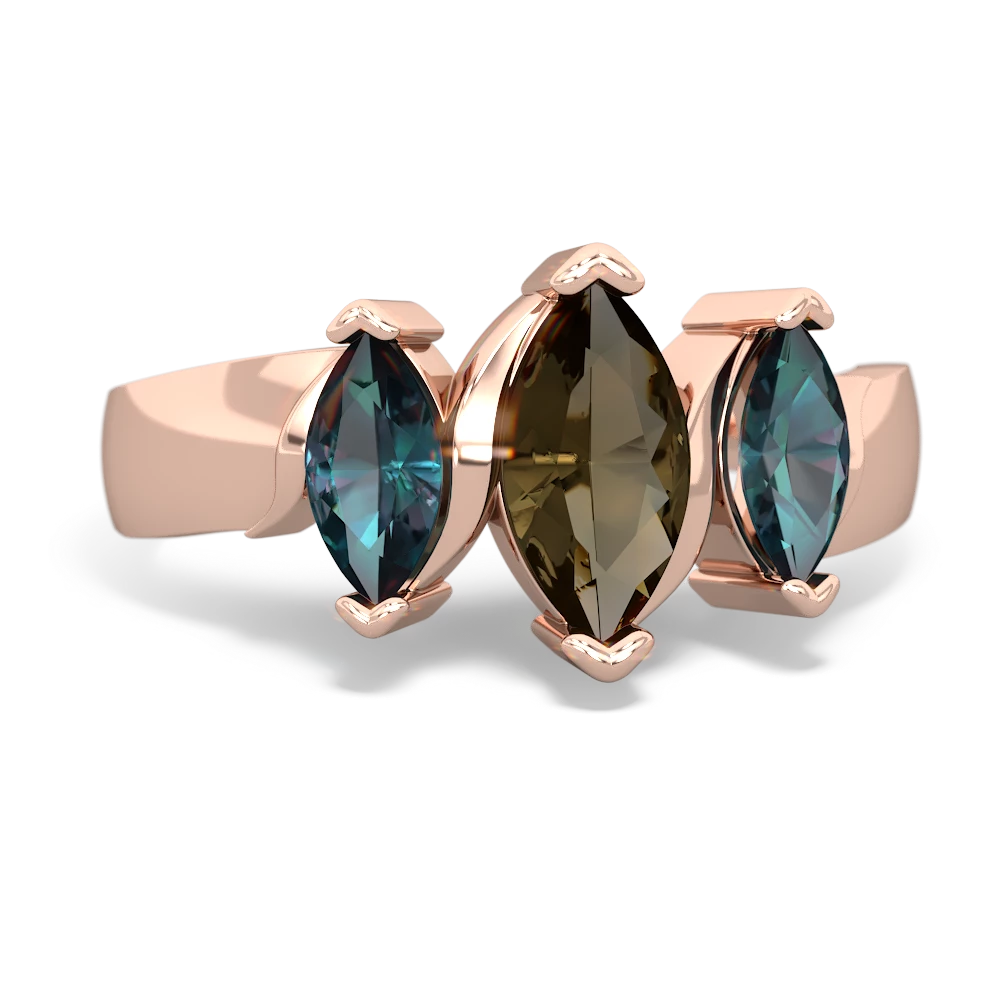 Smoky Quartz Three Peeks 14K Rose Gold ring R2433