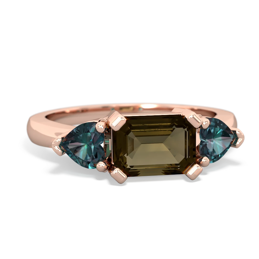 Smoky Quartz Three Stone 14K Rose Gold ring R5235