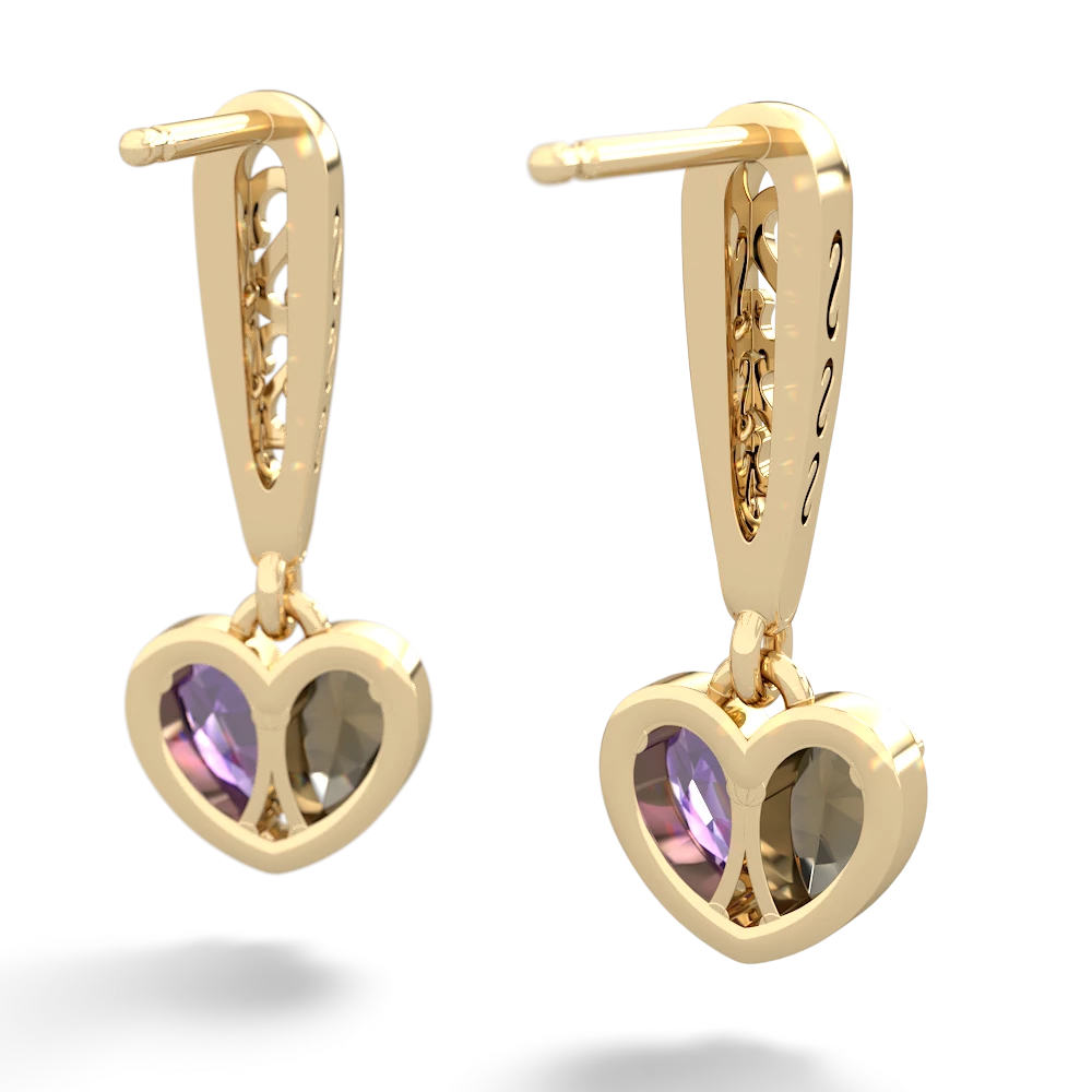 Smoky Quartz Filligree Heart 14K Yellow Gold earrings E5070