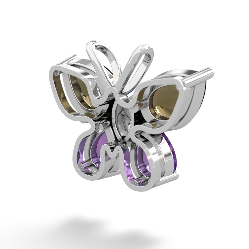 Smoky Quartz Butterfly 14K White Gold pendant P2215