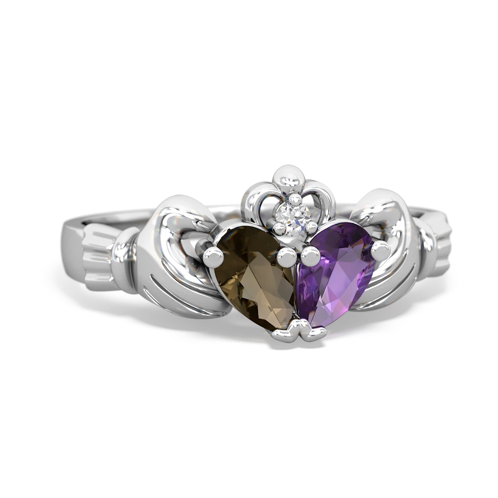 Smoky Quartz 'Our Heart' Claddagh 14K White Gold ring R2388