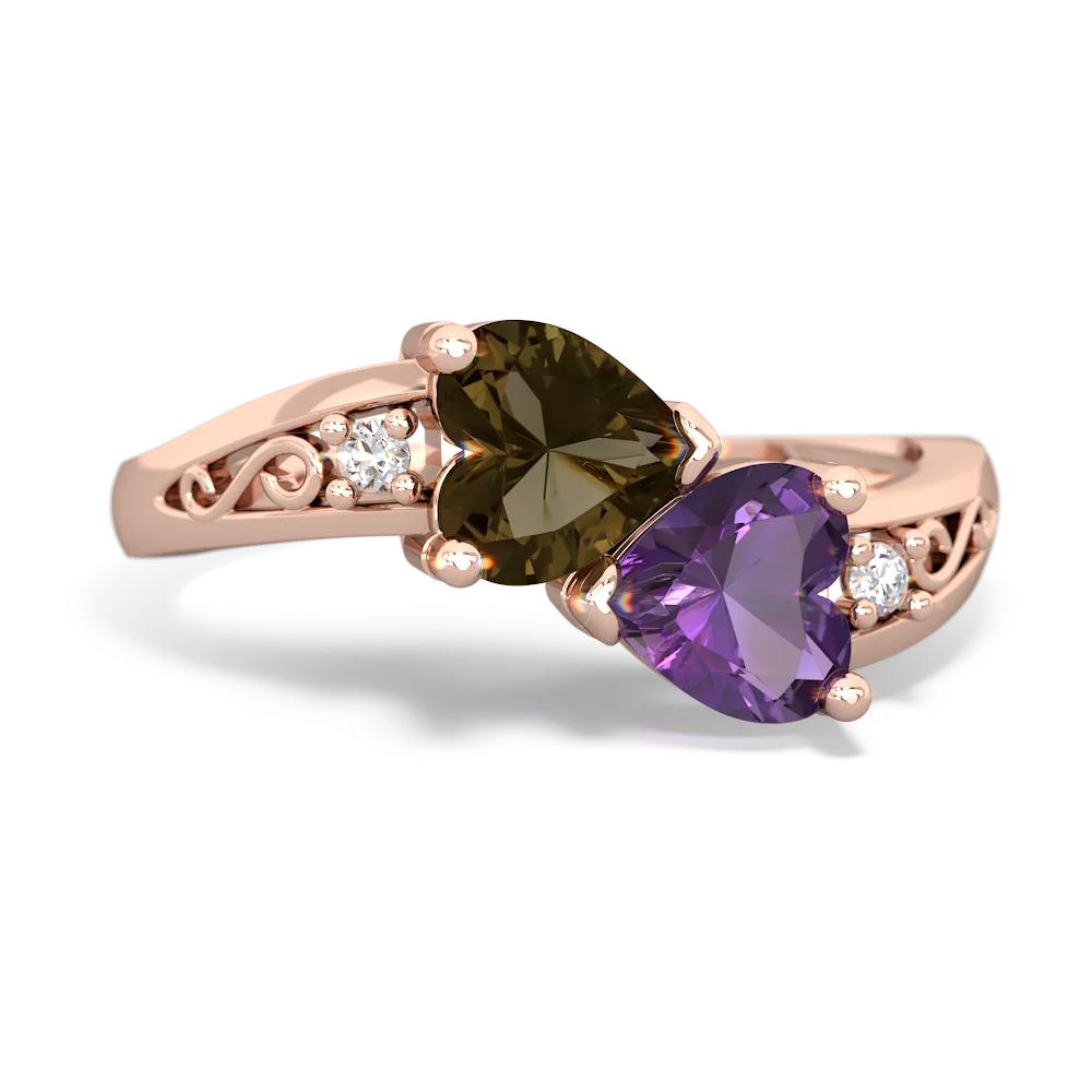 Smoky Quartz Snuggling Hearts 14K Rose Gold ring R2178