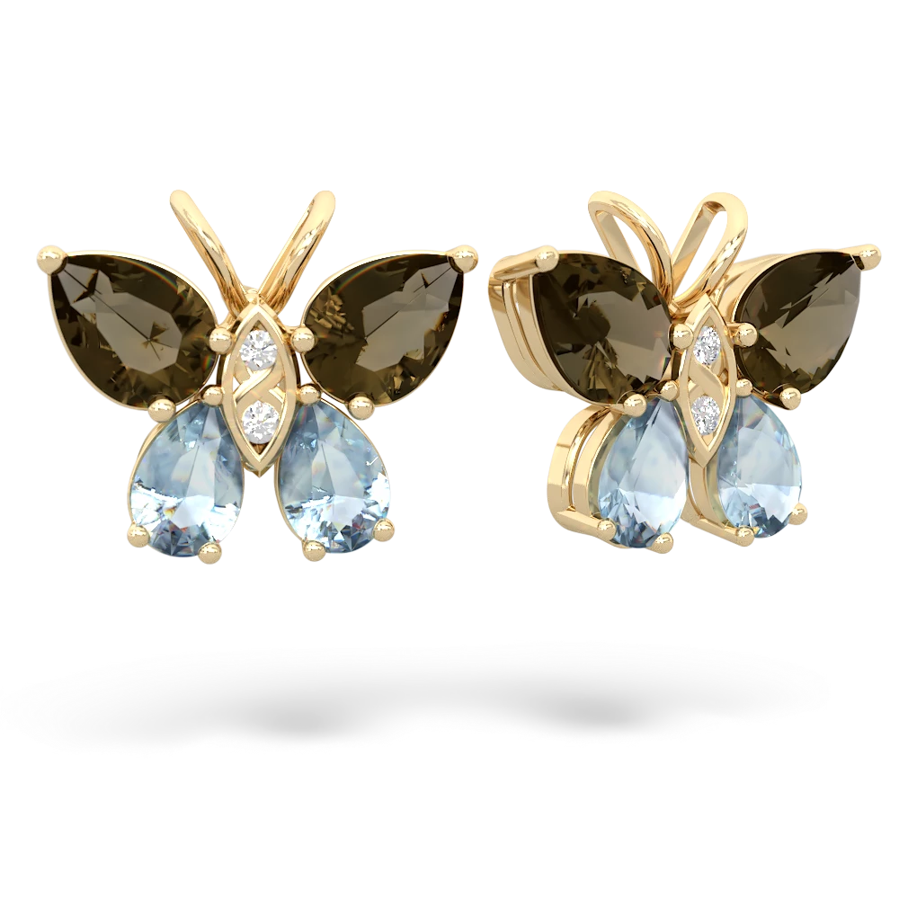 Smoky Quartz Butterfly 14K Yellow Gold earrings E2215