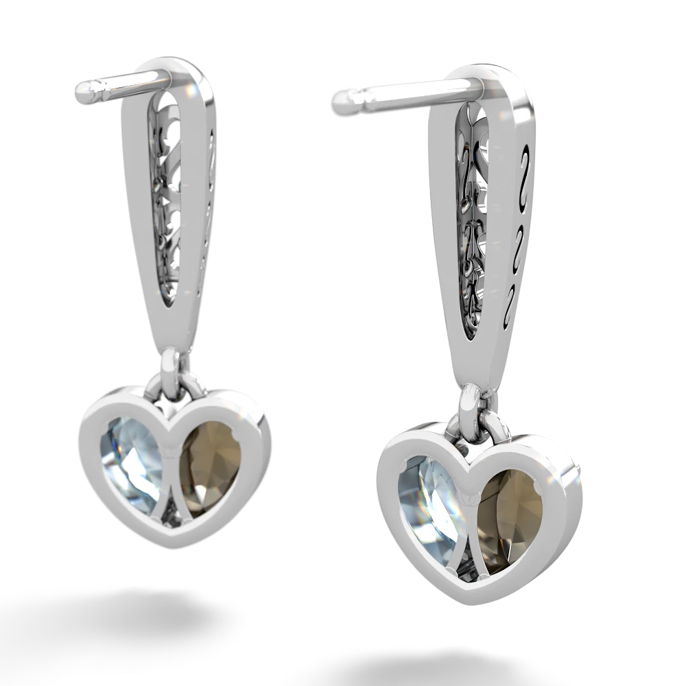 Smoky Quartz Filligree Heart 14K White Gold earrings E5070