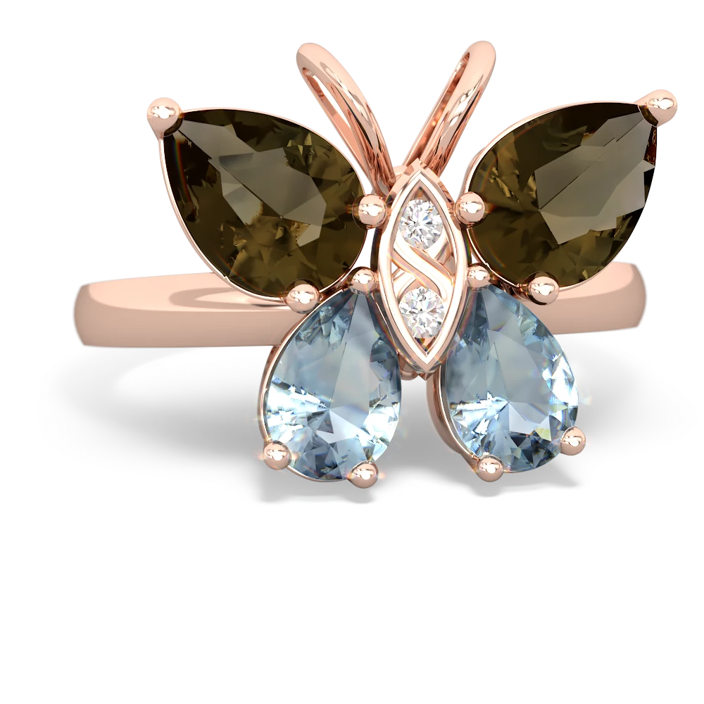 Smoky Quartz Butterfly 14K Rose Gold ring R2215