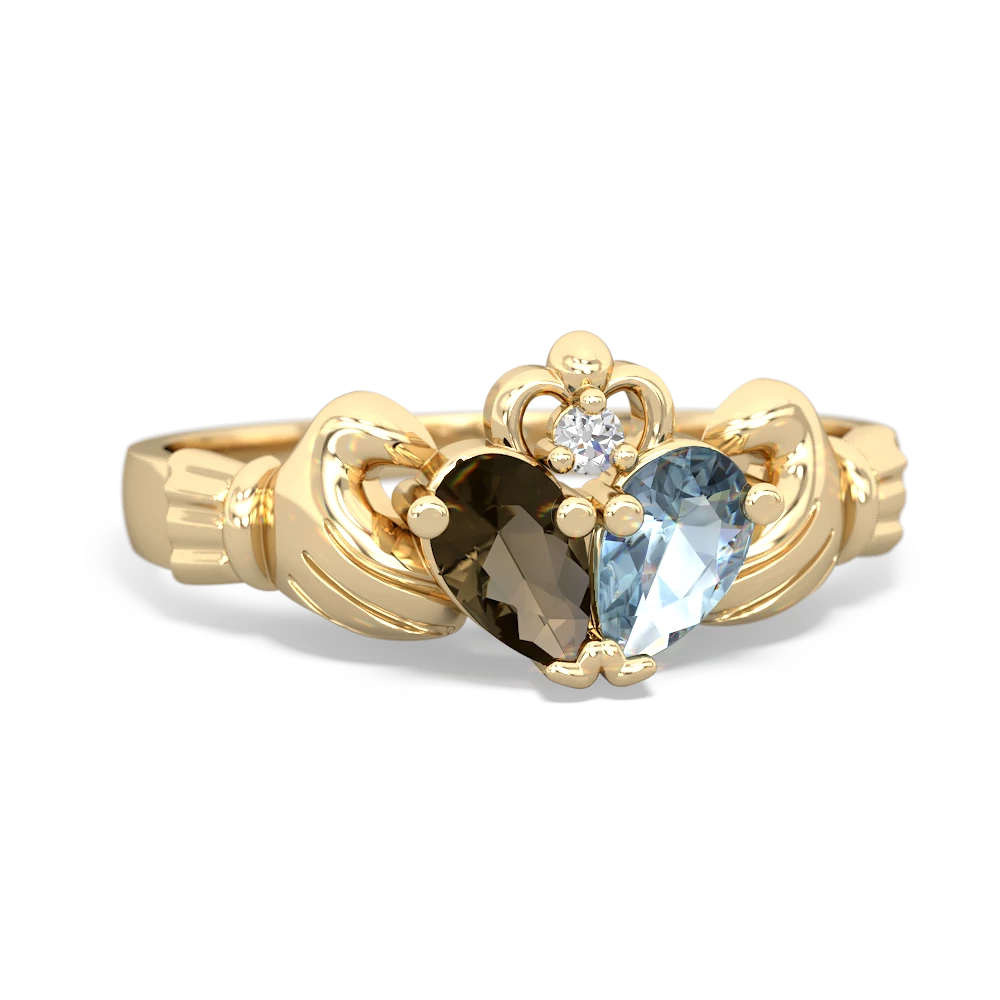 Smoky Quartz 'Our Heart' Claddagh 14K Yellow Gold ring R2388