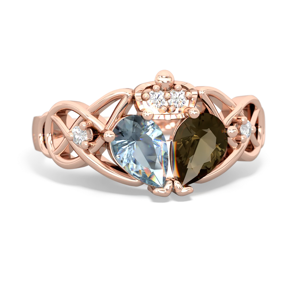 Smoky Quartz 'One Heart' Celtic Knot Claddagh 14K Rose Gold ring R5322