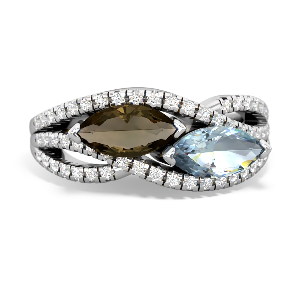 Smoky Quartz Diamond Rivers 14K White Gold ring R3070