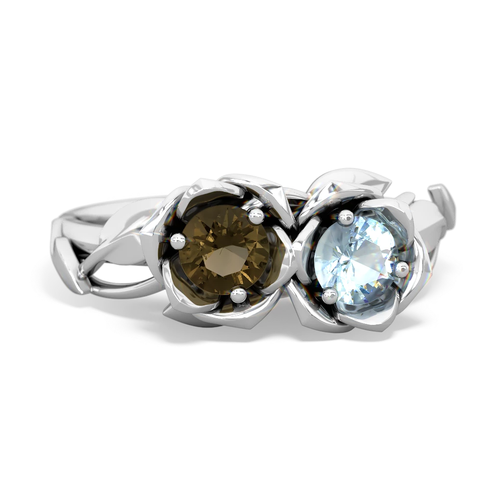 Smoky Quartz Rose Garden 14K White Gold ring R5510