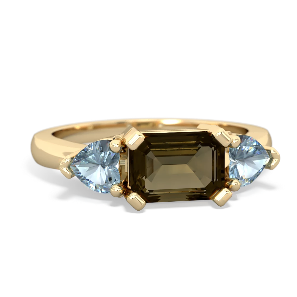 Smoky Quartz Three Stone 14K Yellow Gold ring R5235