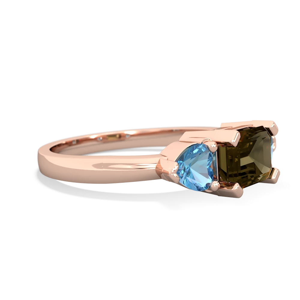 Smoky Quartz,Blue Topaz Jade Three Stone ring - 14K Rose Gold