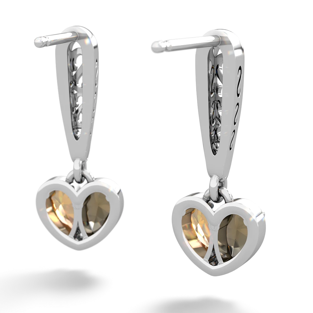 Smoky Quartz Filligree Heart 14K White Gold earrings E5070