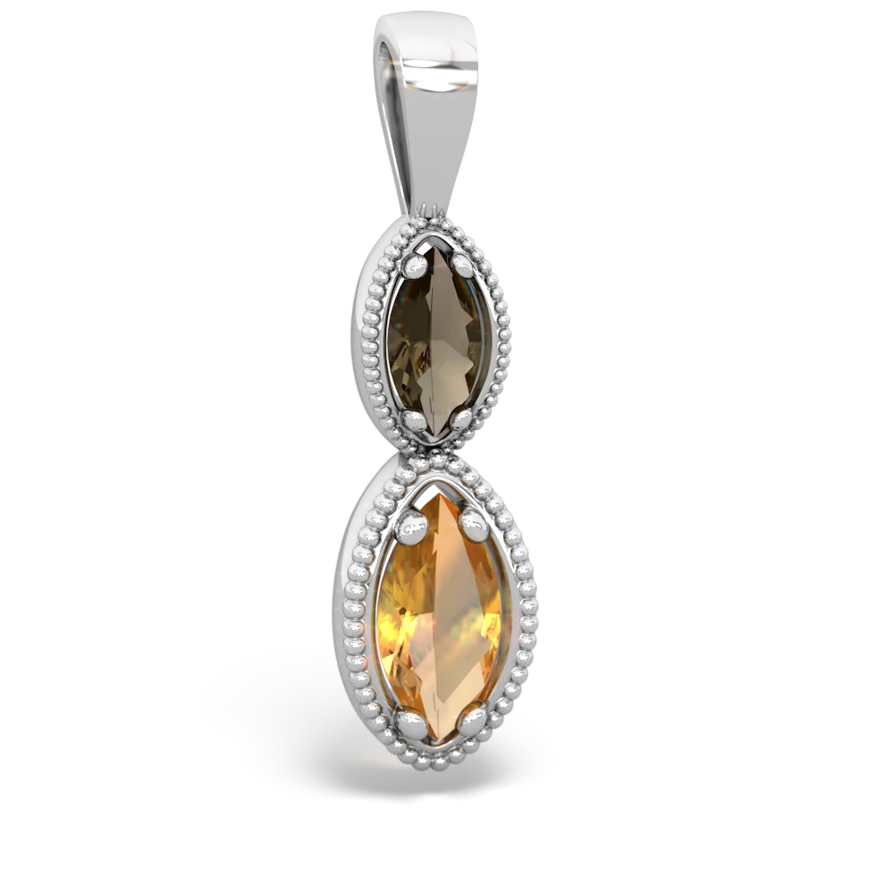 Smoky Quartz Antique-Style Halo 14K White Gold pendant P5700