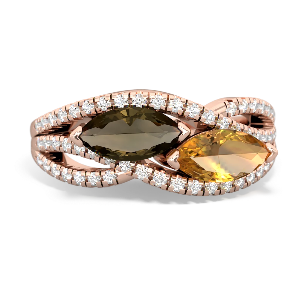 Smoky Quartz Diamond Rivers 14K Rose Gold ring R3070