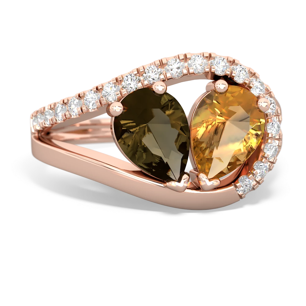 Smoky Quartz Nestled Heart Keepsake 14K Rose Gold ring R5650