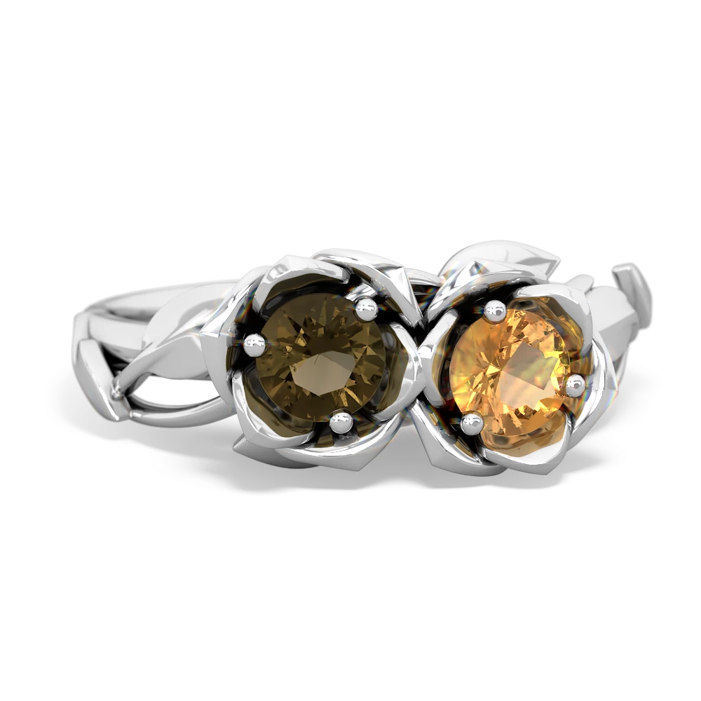 Smoky Quartz Rose Garden 14K White Gold ring R5510