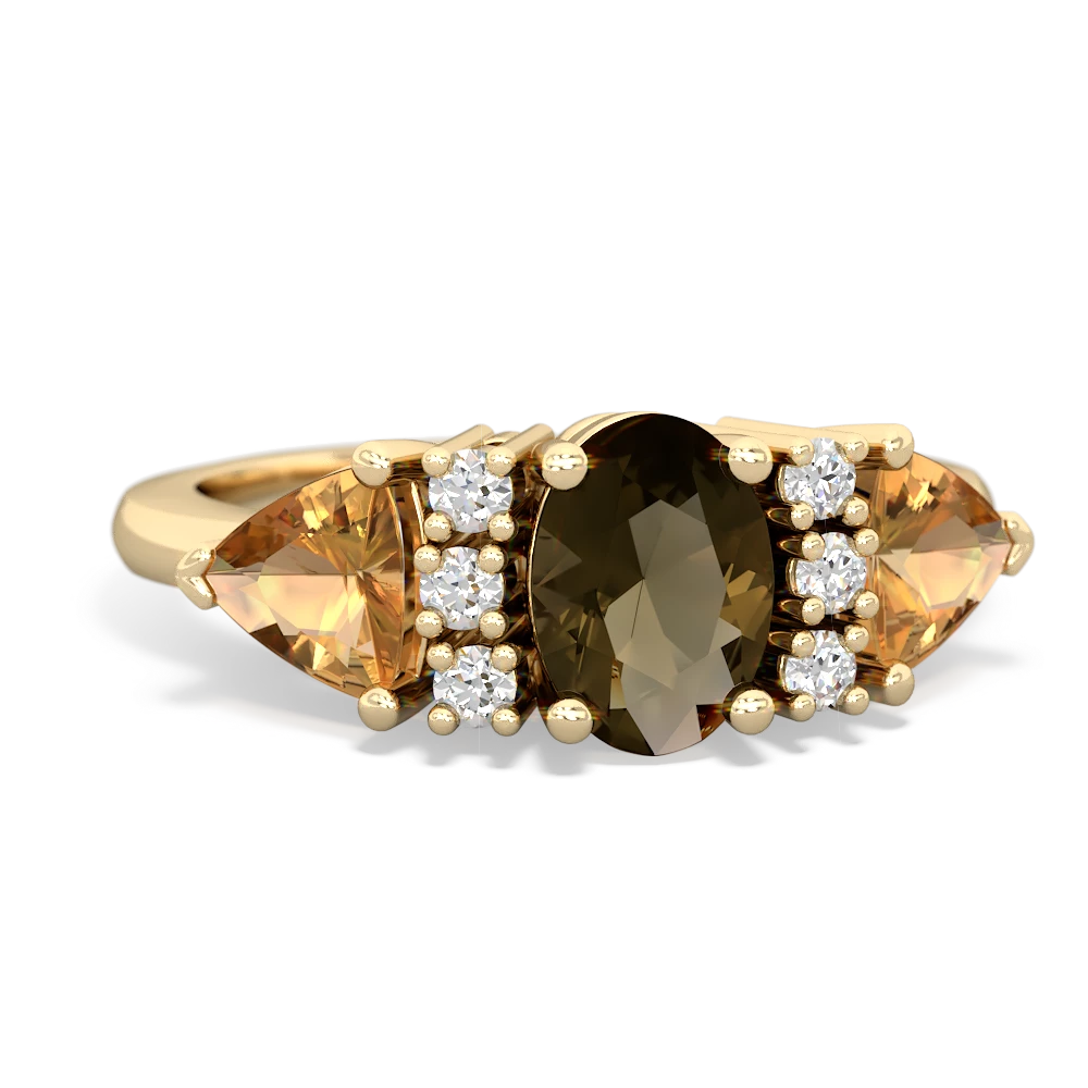 Smoky Quartz Antique Style Three Stone 14K Yellow Gold ring R2186