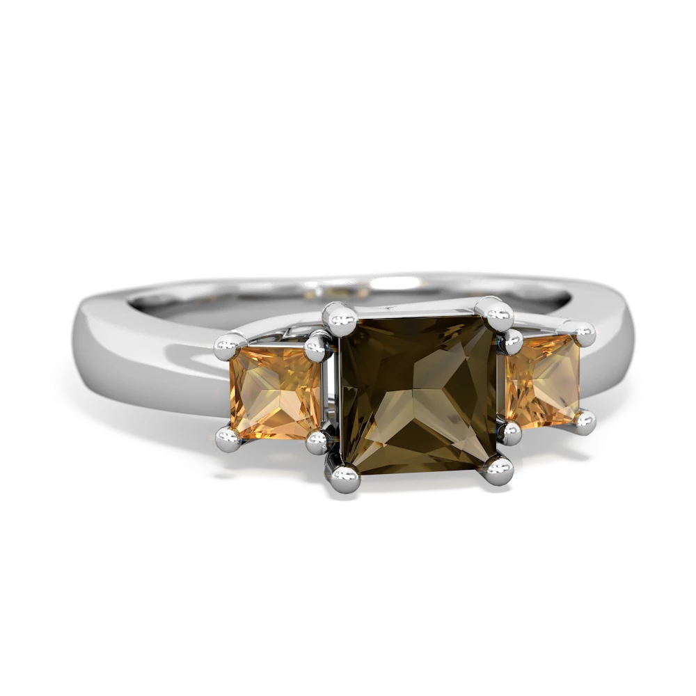 Smoky Quartz Three Stone Trellis 14K White Gold ring R4015