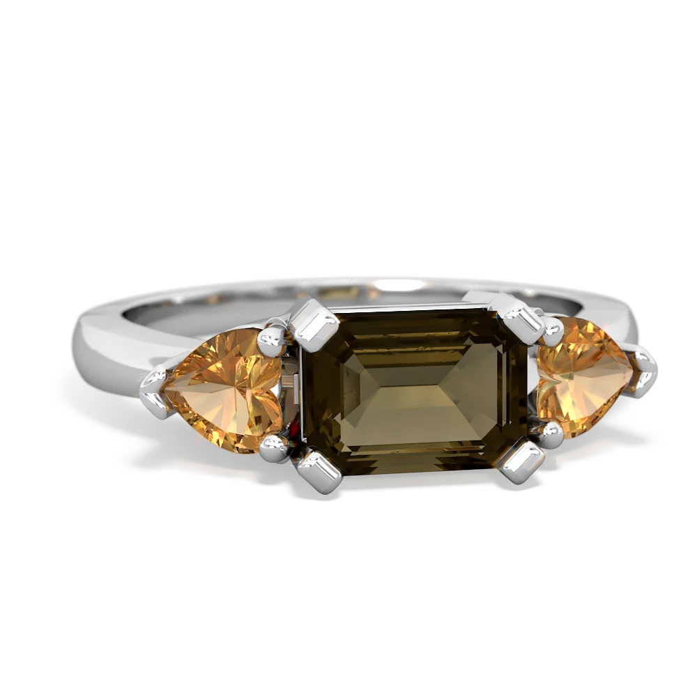 Smoky Quartz Three Stone 14K White Gold ring R5235