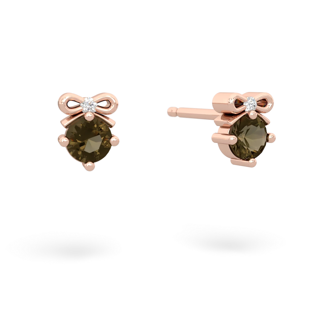 Smoky Quartz Diamond Bows 14K Rose Gold earrings E7002