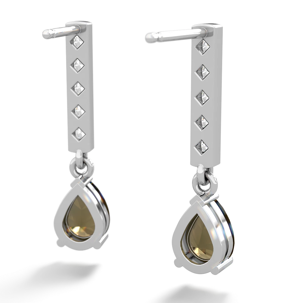 Smoky Quartz Art Deco Diamond Drop 14K White Gold earrings E5324