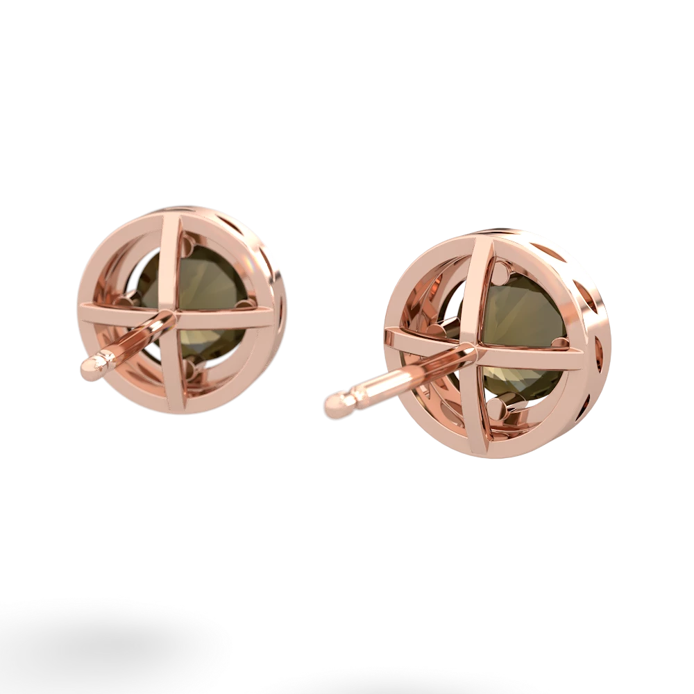 Smoky Quartz Halo 14K Rose Gold earrings E5320