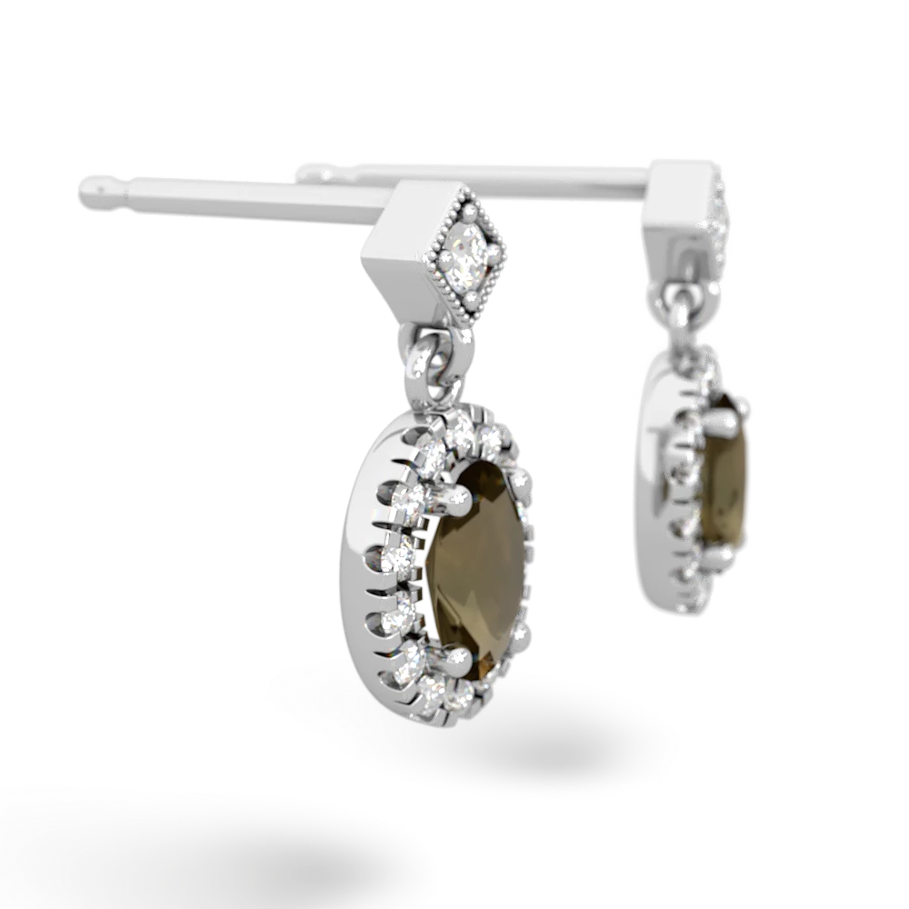 Smoky Quartz Antique-Style Halo 14K White Gold earrings E5720