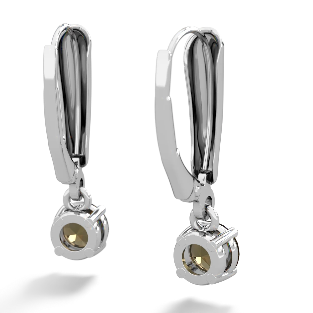 Smoky Quartz 5Mm Round Lever Back 14K White Gold earrings E2785