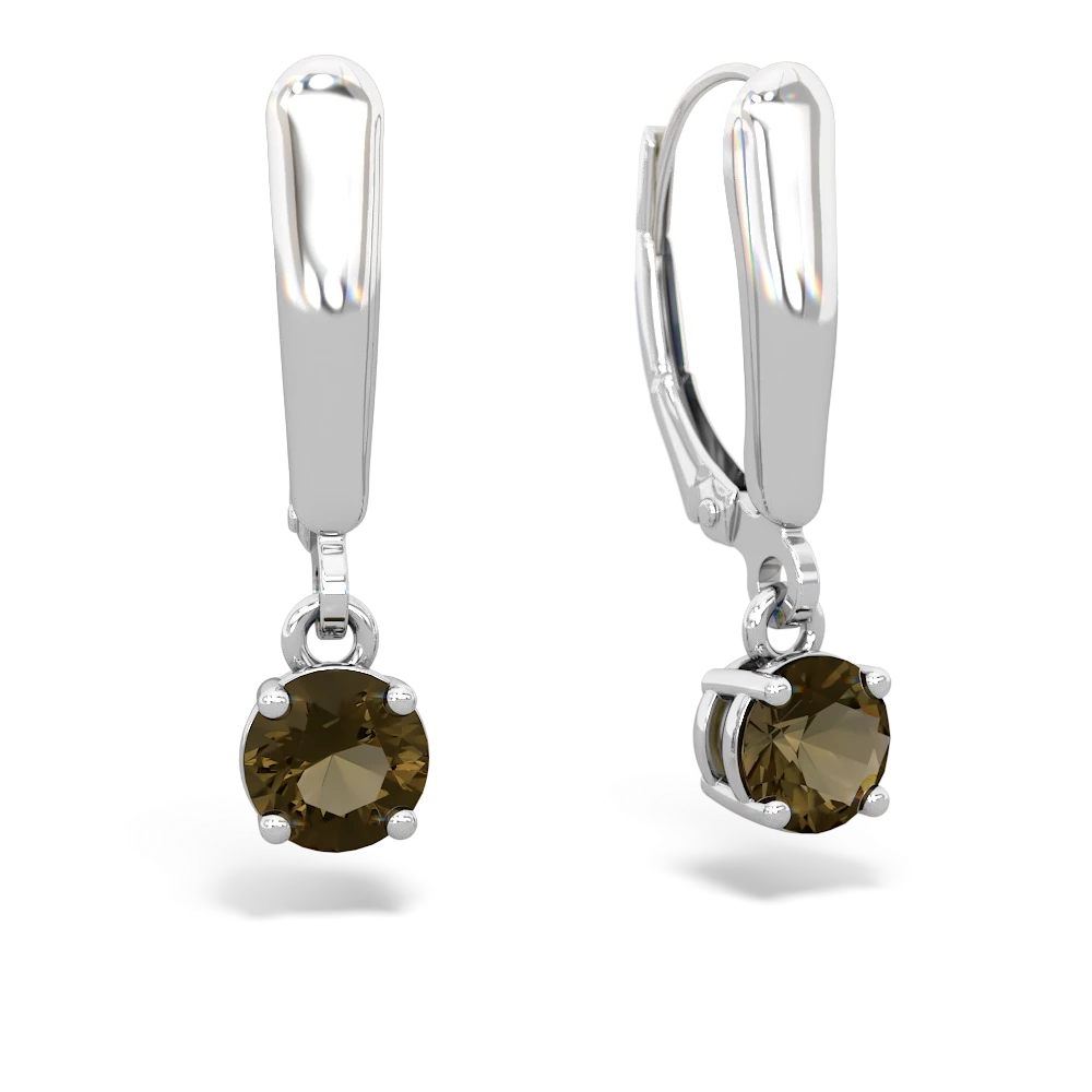 Smoky Quartz 5Mm Round Lever Back 14K White Gold earrings E2785