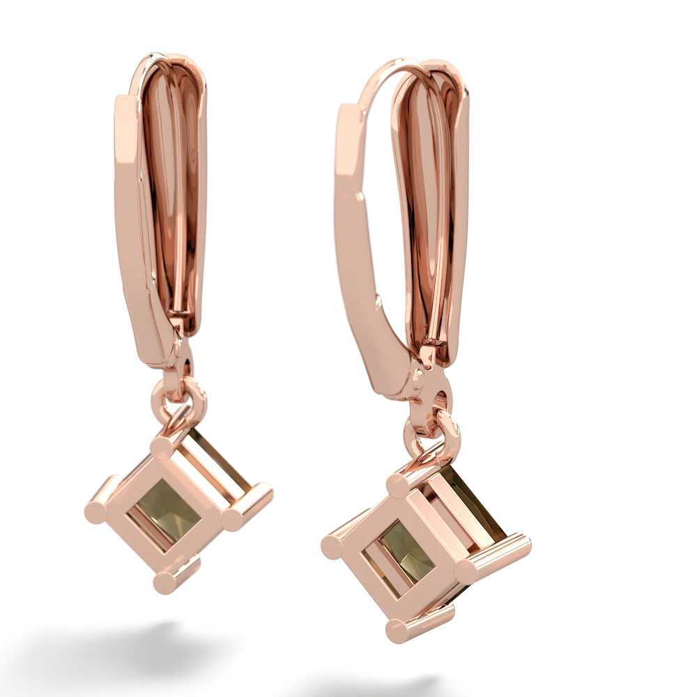 Smoky Quartz 6Mm Princess Lever Back 14K Rose Gold earrings E2789