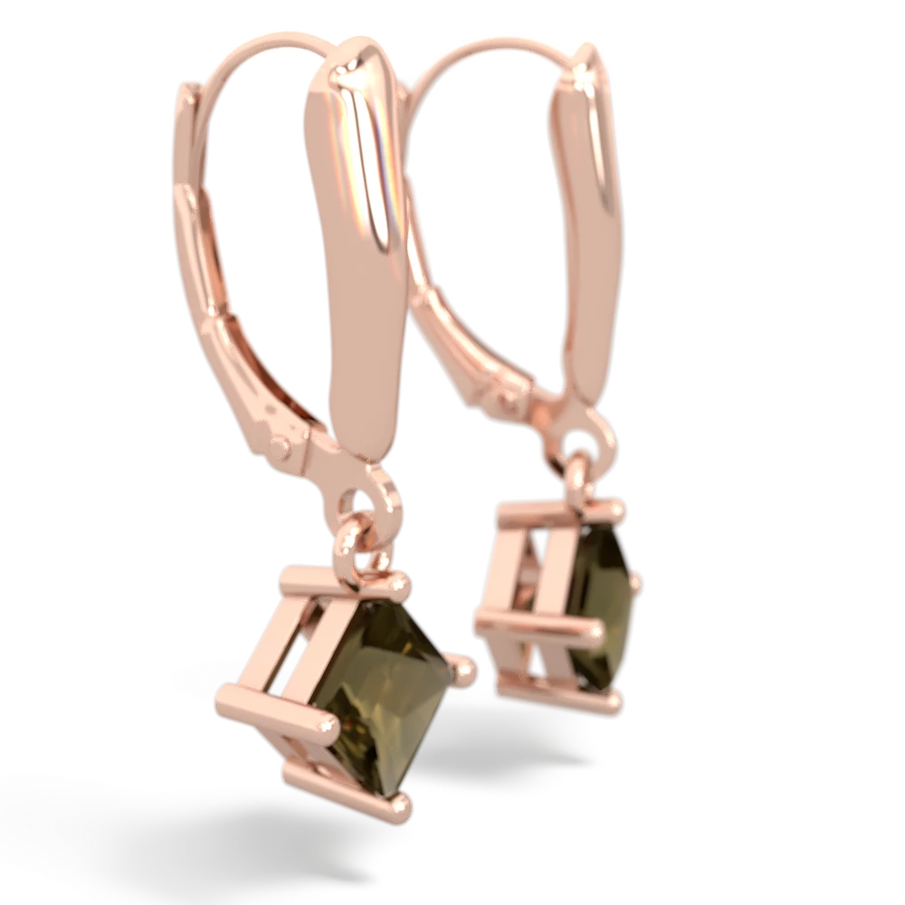 Smoky Quartz 6Mm Princess Lever Back 14K Rose Gold earrings E2789