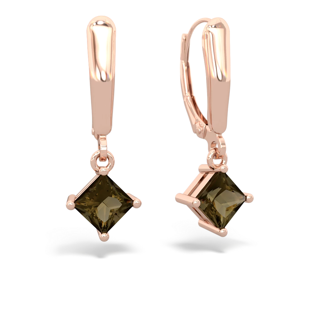 Smoky Quartz 6Mm Princess Lever Back 14K Rose Gold earrings E2789