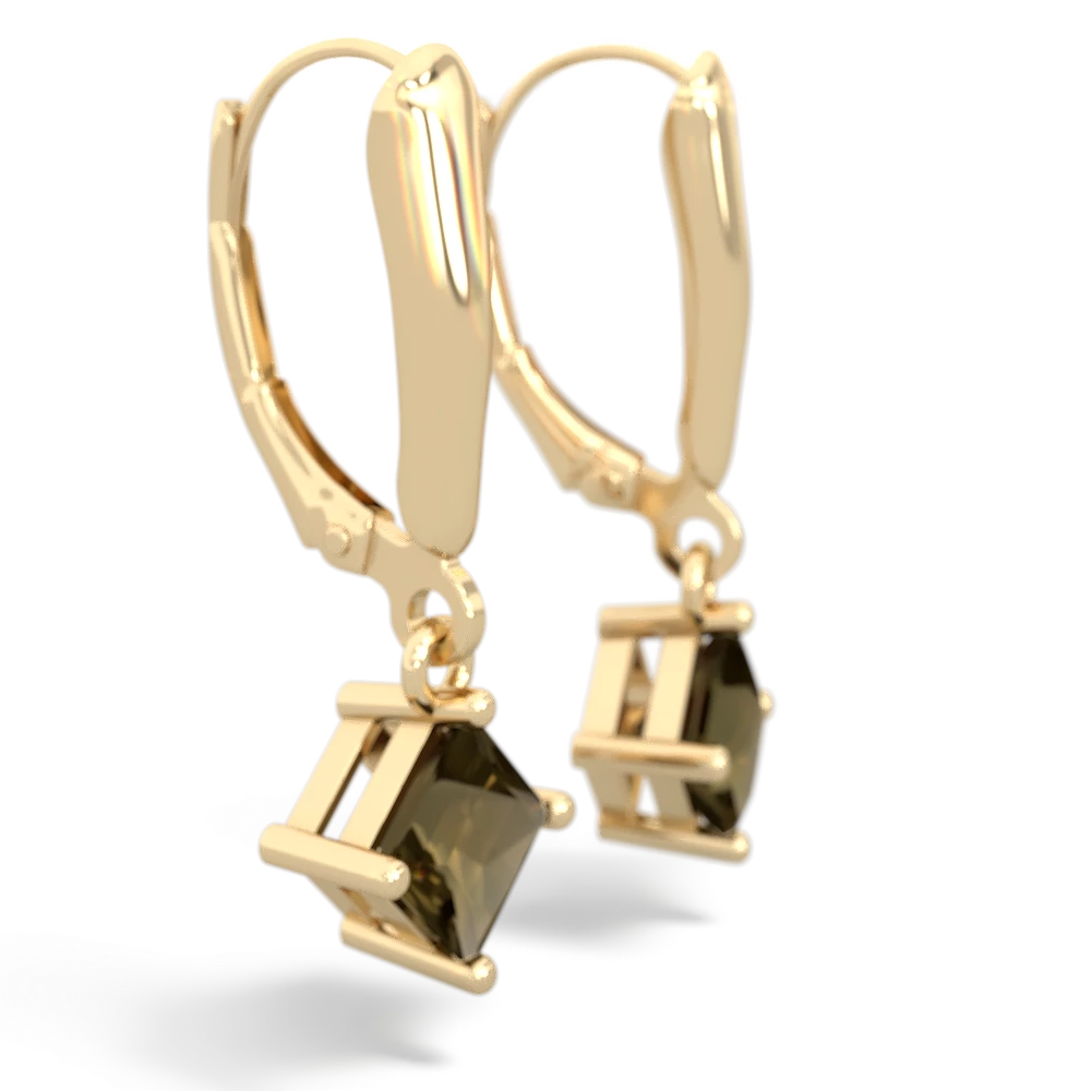 Smoky Quartz 6Mm Princess Lever Back 14K Yellow Gold earrings E2789