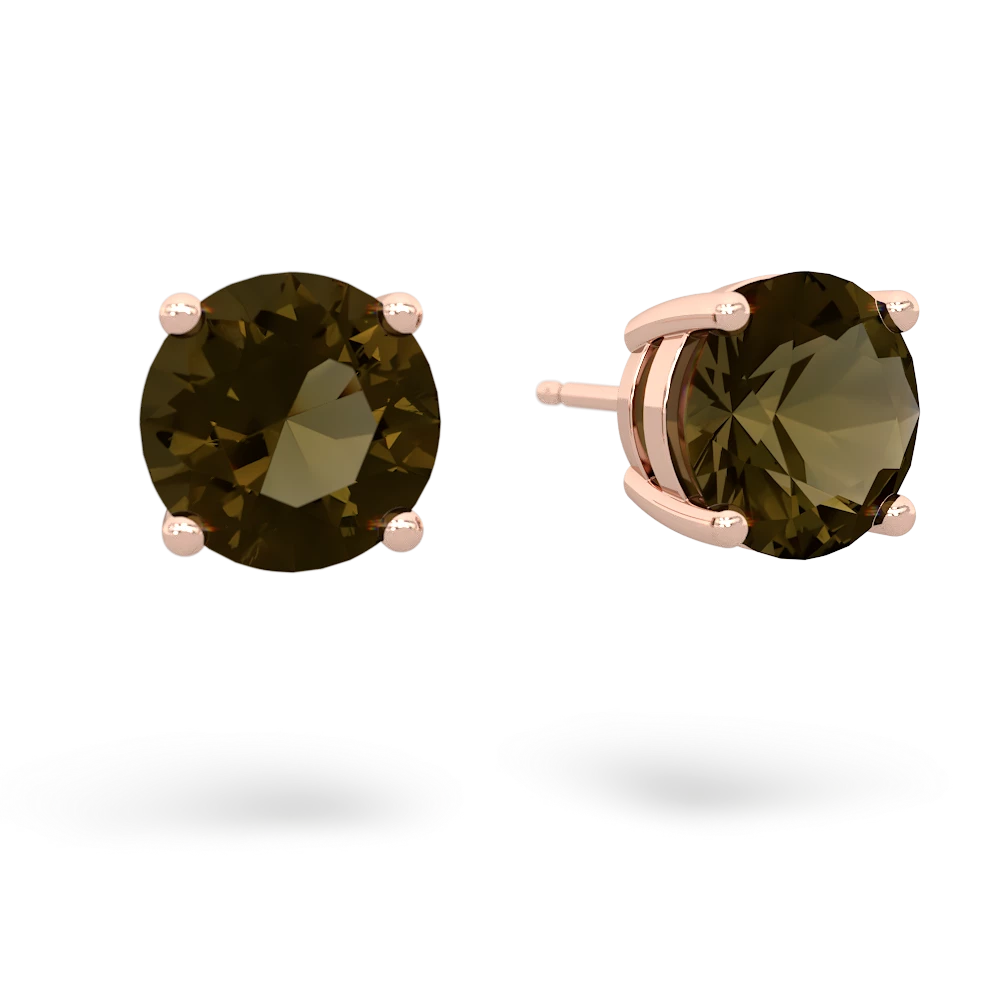 Smoky Quartz 8Mm Round Stud 14K Rose Gold earrings E1788