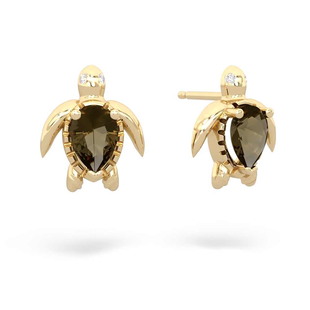 Smoky Quartz Baby Sea Turtle 14K Yellow Gold earrings E5241