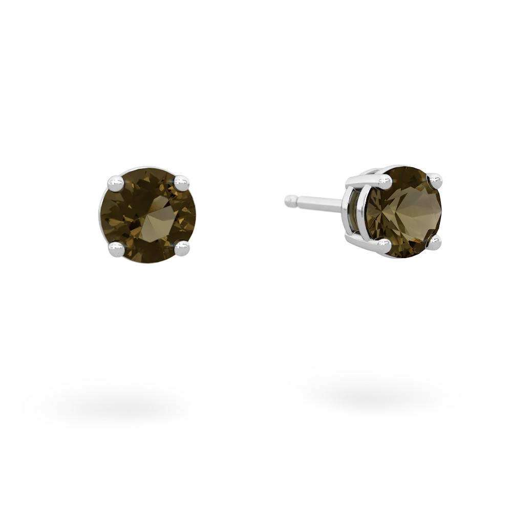 Smoky Quartz 5Mm Round Stud 14K White Gold earrings E1785