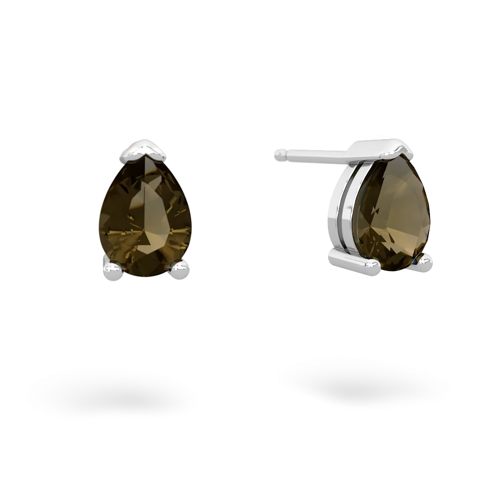 Smoky Quartz Teardrop Stud 14K White Gold earrings E1793