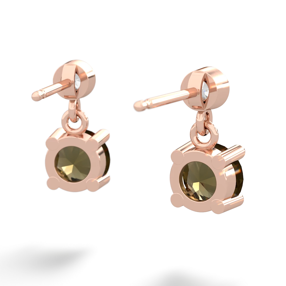 Smoky Quartz Diamond Drop 6Mm Round 14K Rose Gold earrings E1986