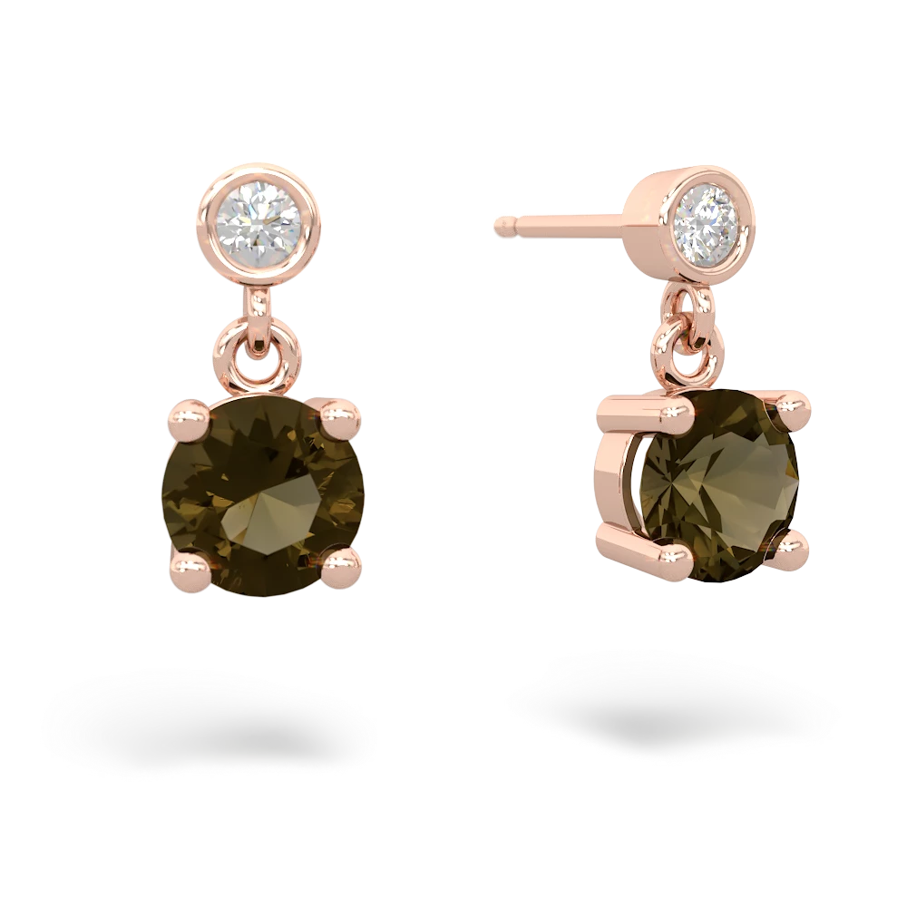 Smoky Quartz Diamond Drop 6Mm Round 14K Rose Gold earrings E1986