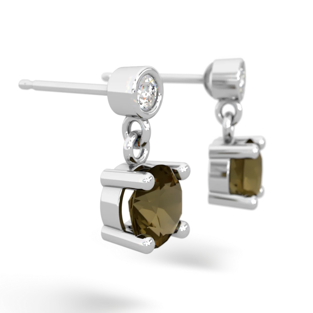 Smoky Quartz Diamond Drop 6Mm Round 14K White Gold earrings E1986