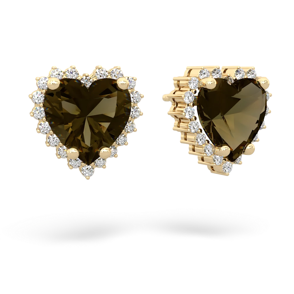 Smoky Quartz Sparkling Halo Heart 14K Yellow Gold earrings E0391