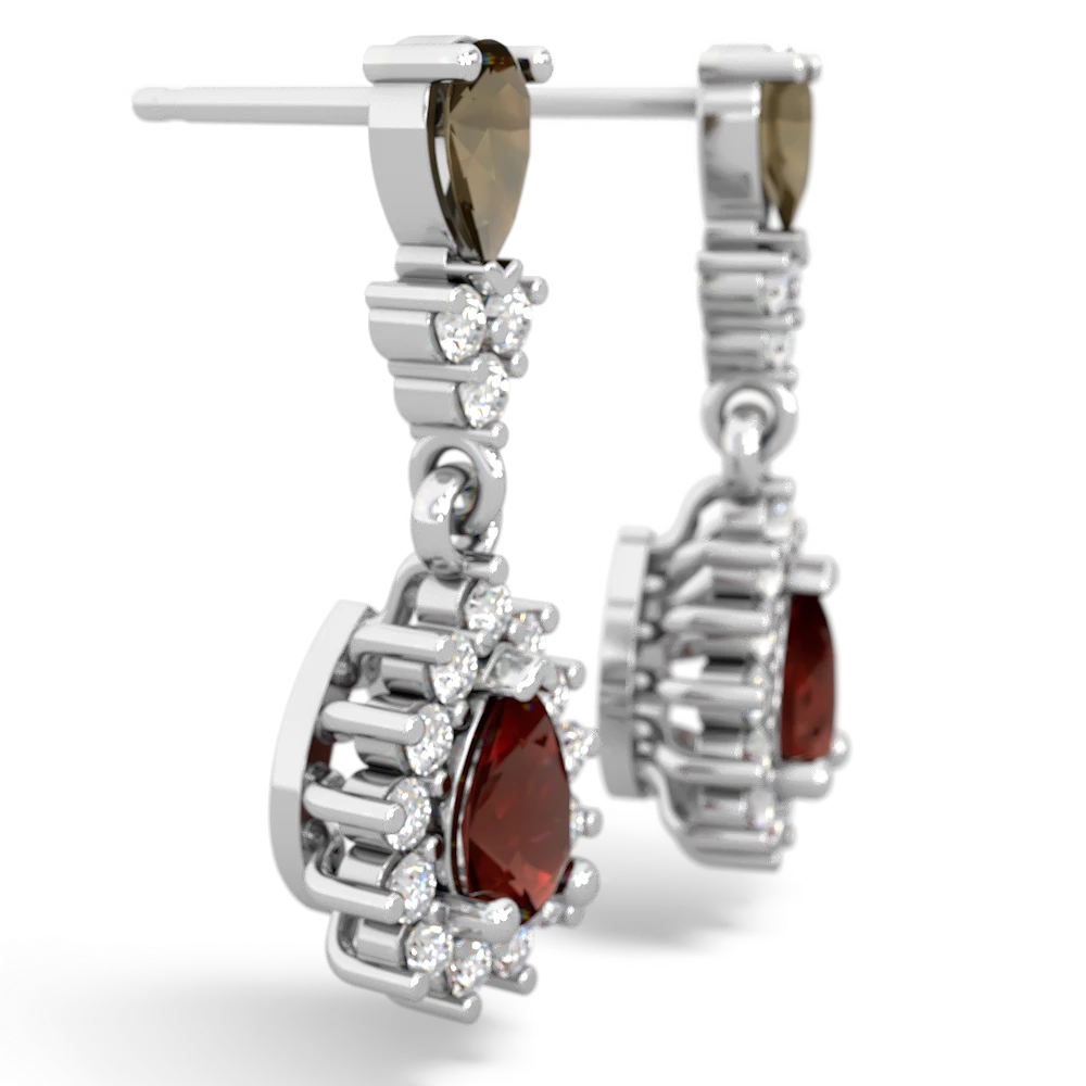 Smoky Quartz Halo Pear Dangle 14K White Gold earrings E1882